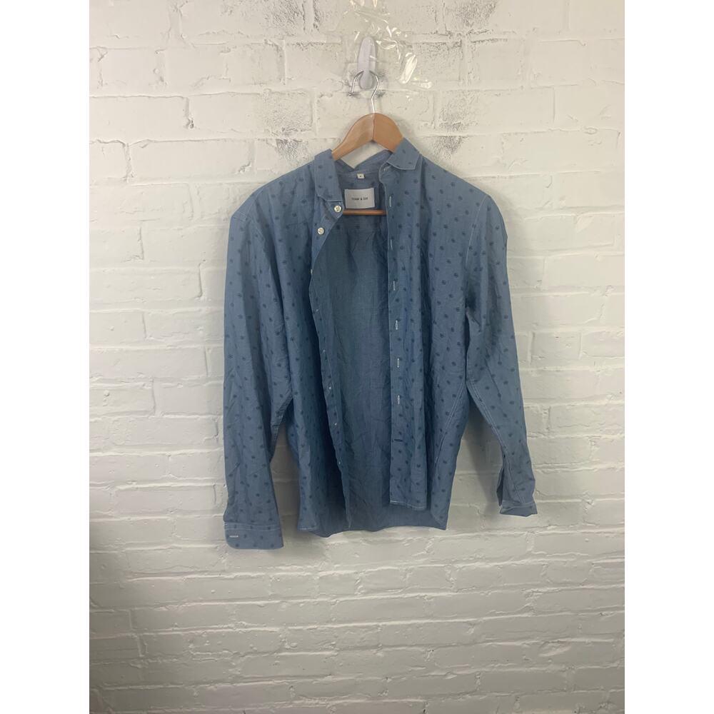 Frank and Oak Women's Regular Fit Button Up Shirt Long Sleeve Slate Blue Size M